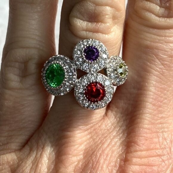 Sterling Silver 925 Joseph Esposito Multicolor CZ Circle Ring Sz 6 Modernist - Picture 9 of 16